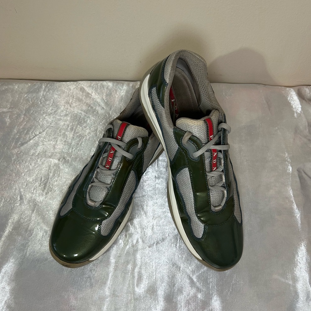 Prada America's Cup Sneakers Mens Green Leather Gray Mesh